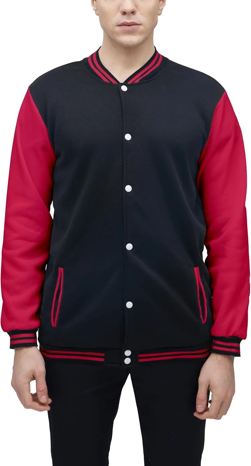 BAICAIYU Men's Baseball Varsity Jacket Hooded Button Closure Coat Fashion Leather Sleeve Letterman Bomber Top
