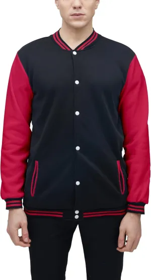BAICAIYU Men's Baseball Varsity Jacket Hooded Button Closure Coat Fashion Leather Sleeve Letterman Bomber Top
