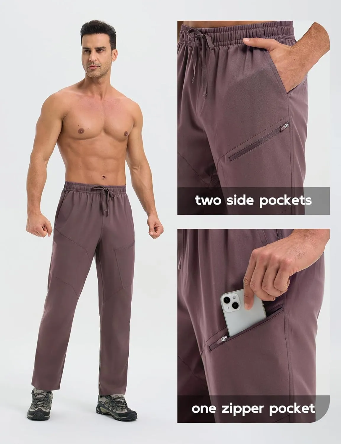 baleaf Men's Hiking Pants Ripstop Water Resistant Cargo Quick Dry Travel Elastic Waist with Zip Pockets UPF 50  Work