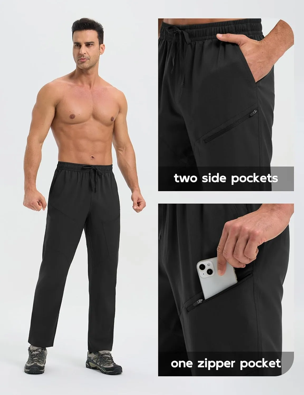 baleaf Men's Hiking Pants Ripstop Water Resistant Cargo Quick Dry Travel Elastic Waist with Zip Pockets UPF 50  Work