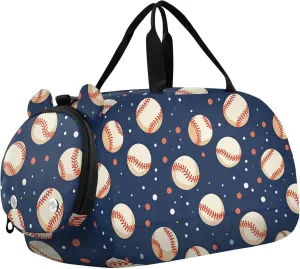 Ball and Dot Blue Gym Duffel Bag with Shoes Compartment Multifunctional Weekender Overnight Duffel Bag for Travel, Swimming, Dance, Ballet
