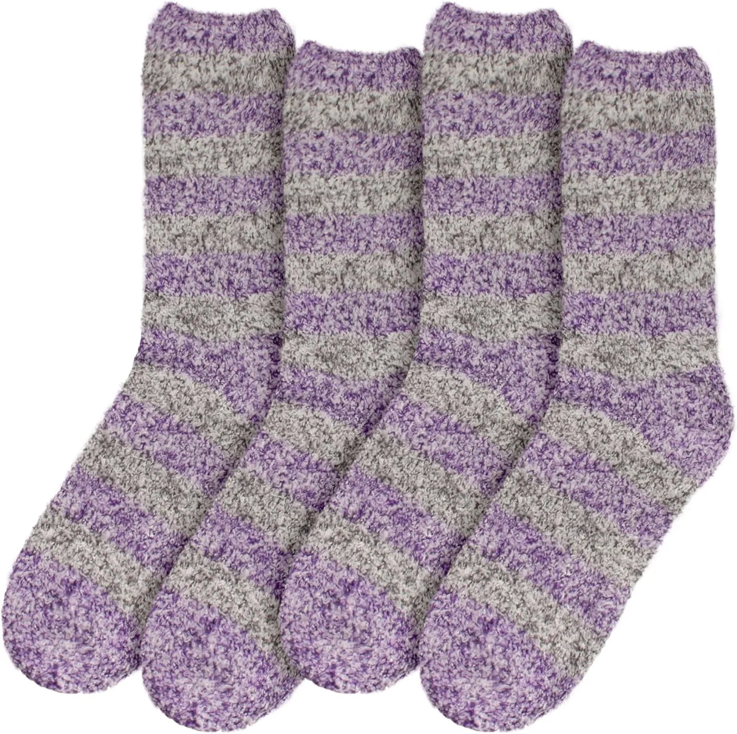 BambooMN Women's Soft Fuzzy Warm Cozy Striped Solid Socks - 4 Pair Value Packs