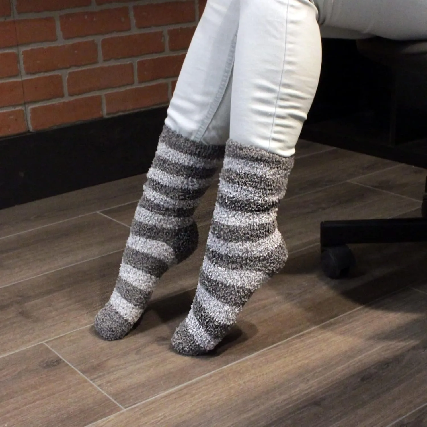 BambooMN Women's Soft Fuzzy Warm Cozy Striped Solid Socks - 4 Pair Value Packs