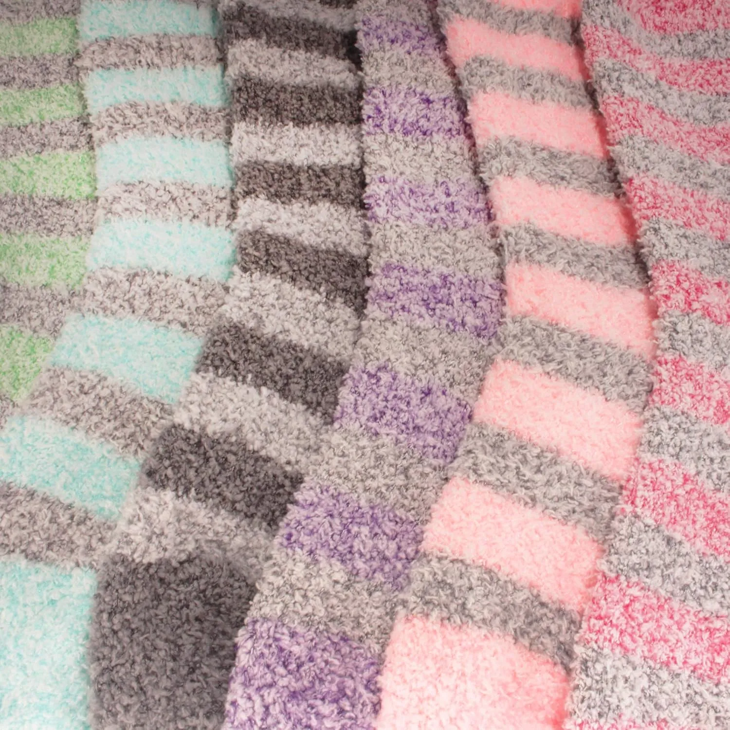 BambooMN Women's Soft Fuzzy Warm Cozy Striped Solid Socks - 4 Pair Value Packs