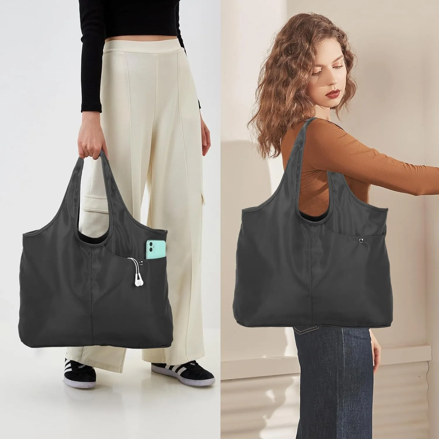 Barsine Tote Bag for Women Men, Lightweight Nylon Shoulder Handbag, Waterproof Tote Purse for Travel Gym