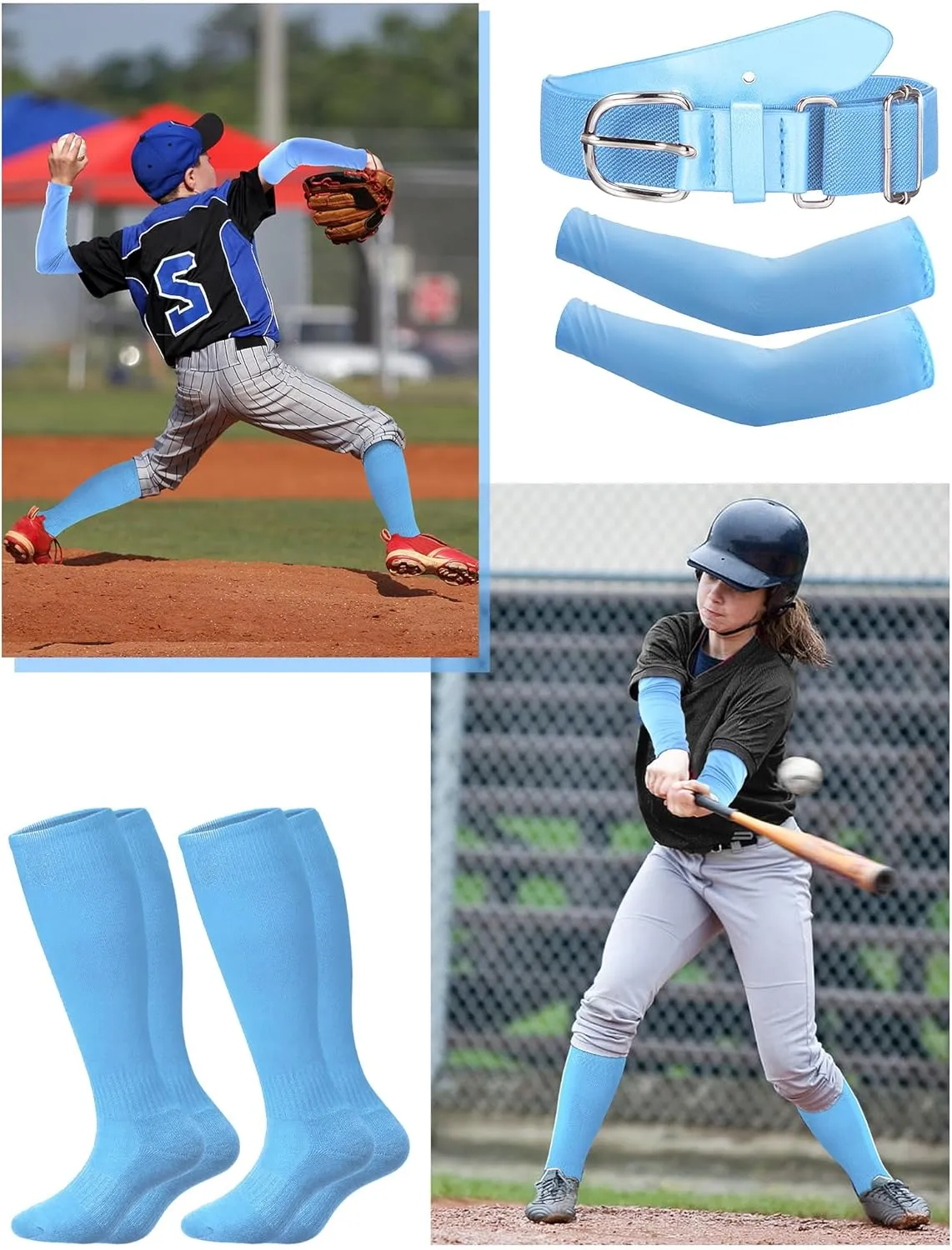 Baseball Belt and Socks Combo Softball Arm Sleeve UV Protection Compression Sleeves Adjustable Elastic Belt