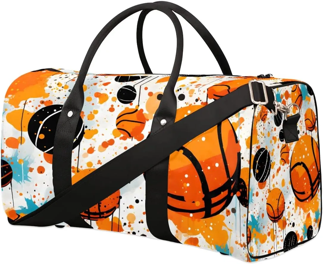 Basketball Colorful Travel Duffel Bag for Women Men Waterproof Foldable Overnight Weekender Bag Large Capacity Sports Gym Bag