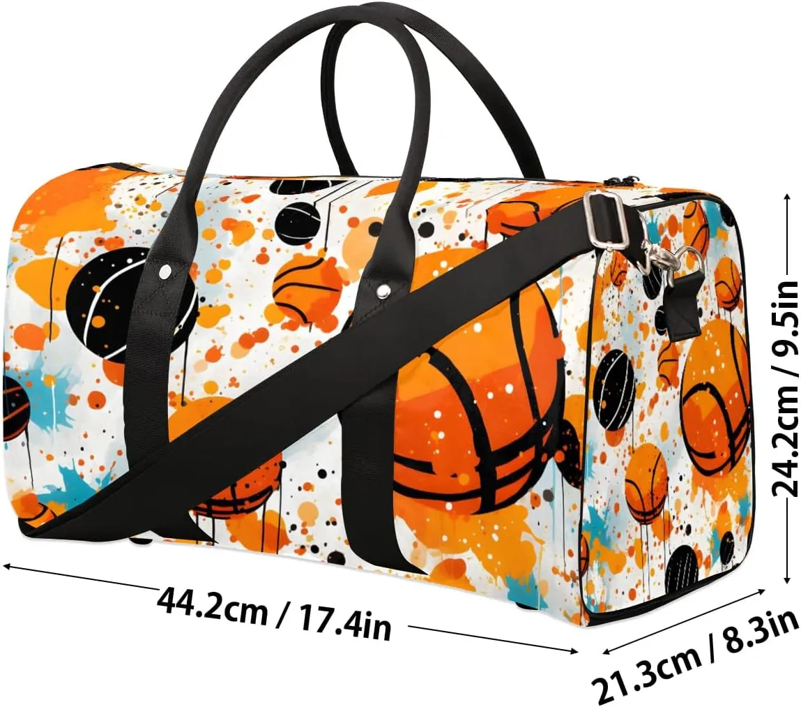 Basketball Colorful Travel Duffel Bag for Women Men Waterproof Foldable Overnight Weekender Bag Large Capacity Sports Gym Bag