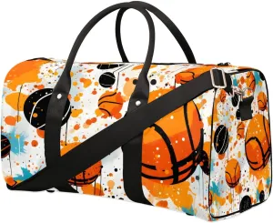 Basketball Colorful Travel Duffel Bag for Women Men Waterproof Foldable Overnight Weekender Bag Large Capacity Sports Gym Bag