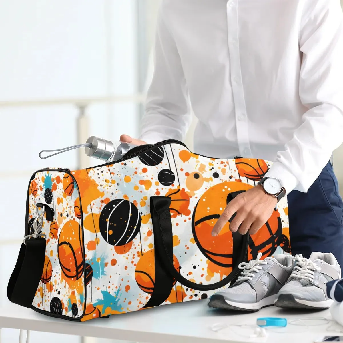 Basketball Colorful Travel Duffel Bag for Women Men Waterproof Foldable Overnight Weekender Bag Large Capacity Sports Gym Bag