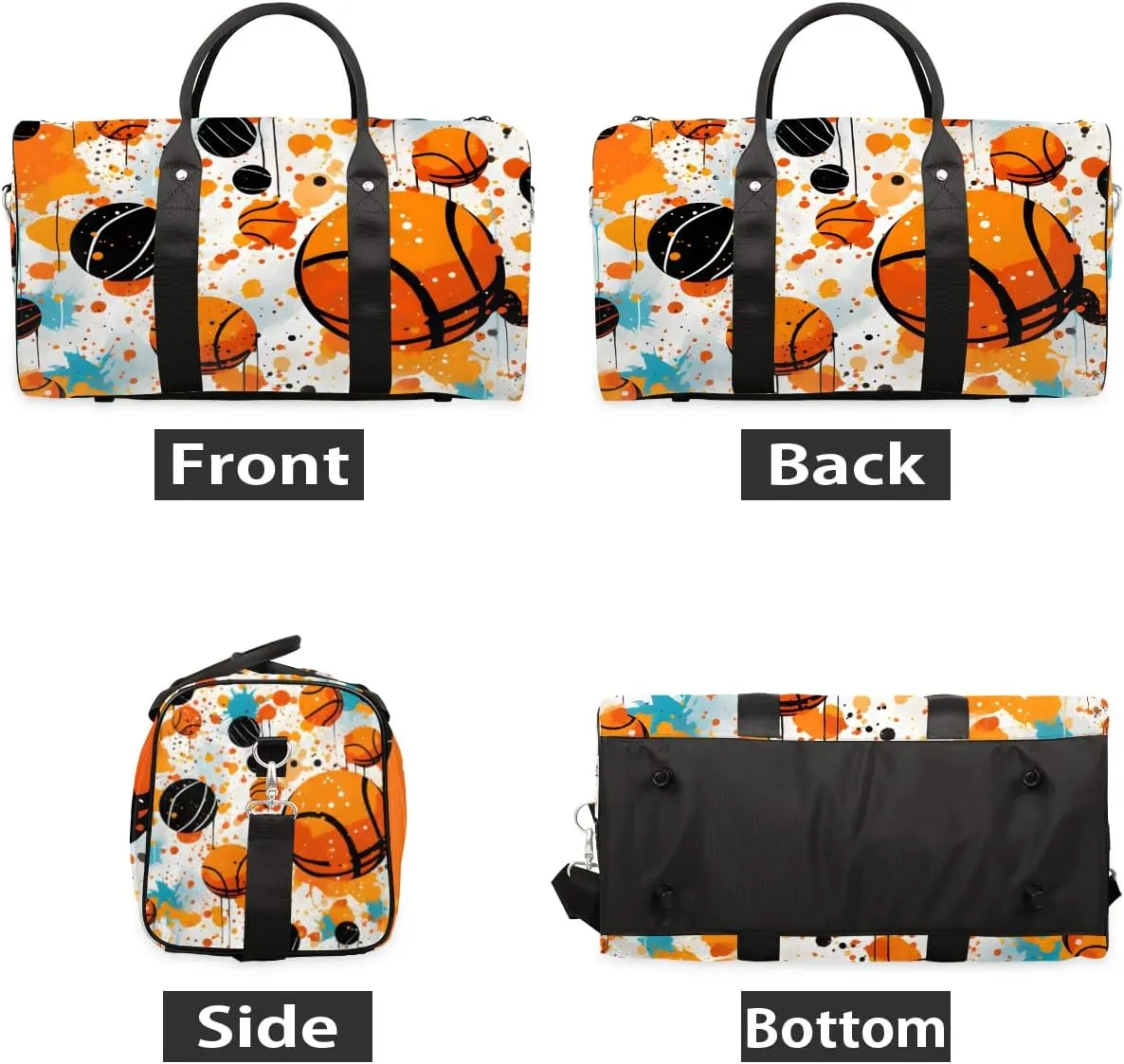 Basketball Colorful Travel Duffel Bag for Women Men Waterproof Foldable Overnight Weekender Bag Large Capacity Sports Gym Bag