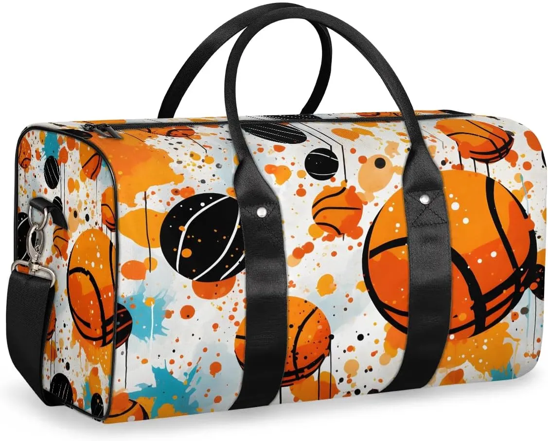 Basketball Colorful Travel Duffel Bag for Women Men Waterproof Foldable Overnight Weekender Bag Large Capacity Sports Gym Bag