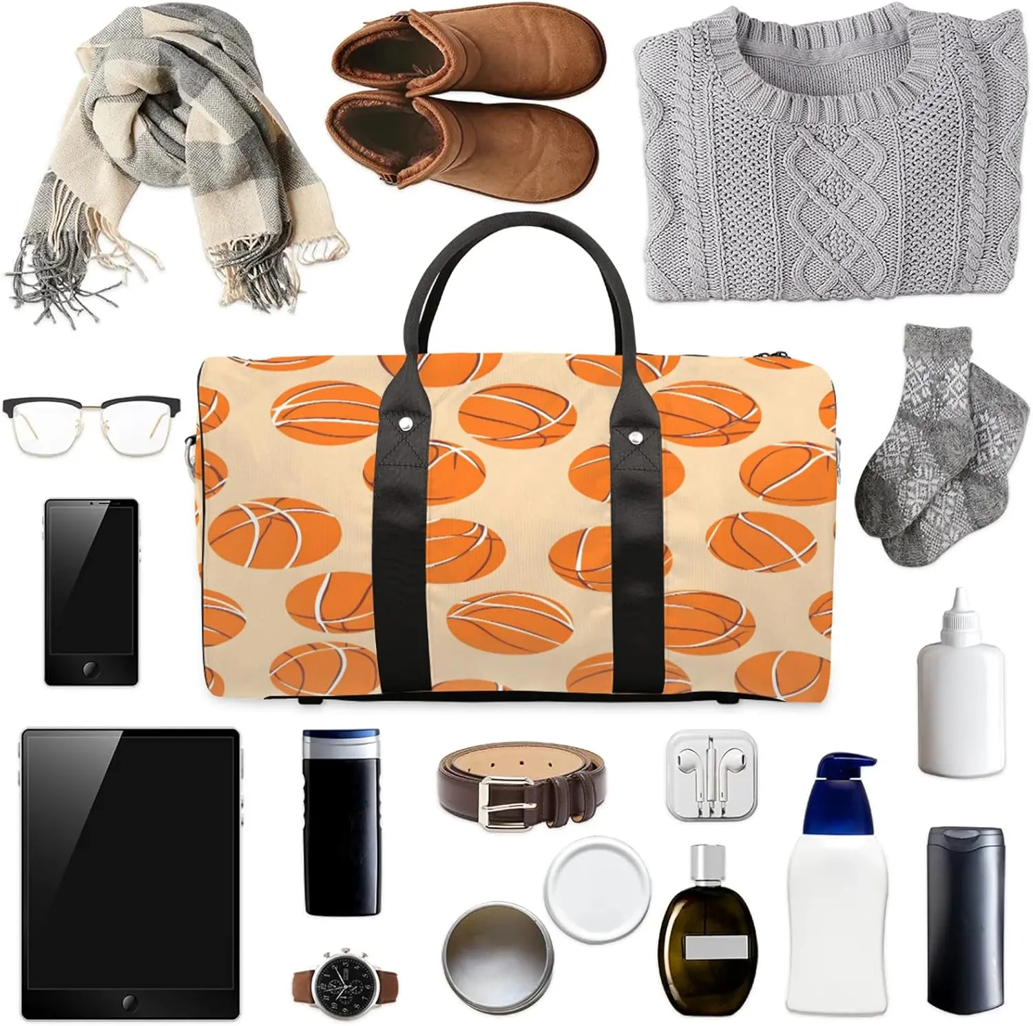 Basketball Duffle Bag for Travel, Overnight Weekend Gym Carry On Luggage Bag, Sports Travel Duffel Bag for Men Women
