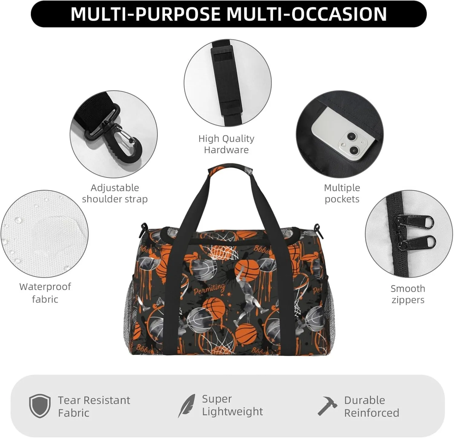 Basketballs Players Duffle Bag Foldable Travel Tote Bag Carry On Large Weekender Overnight Bags Waterproof Gym Bag For Women Men