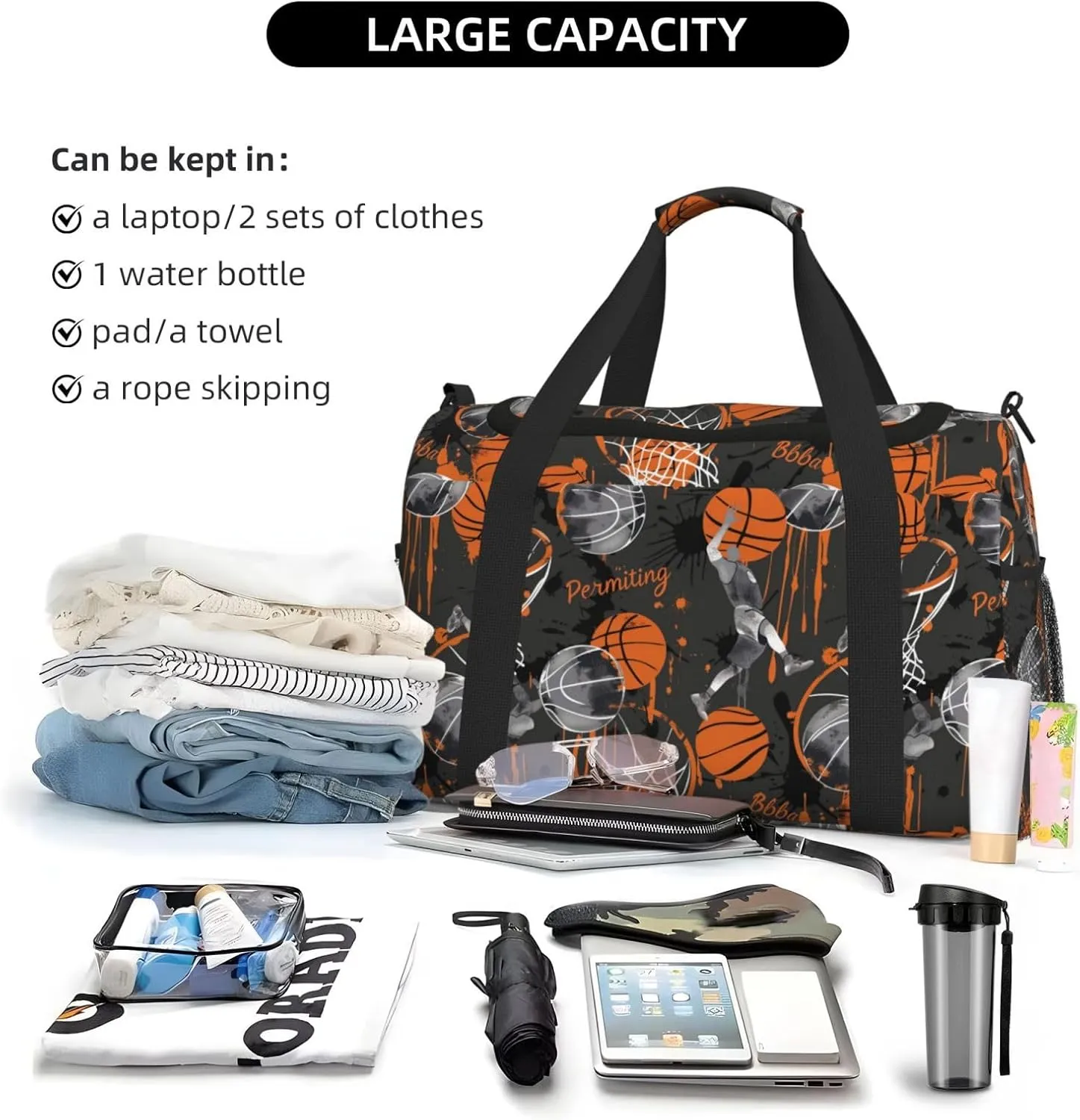 Basketballs Players Duffle Bag Foldable Travel Tote Bag Carry On Large Weekender Overnight Bags Waterproof Gym Bag For Women Men