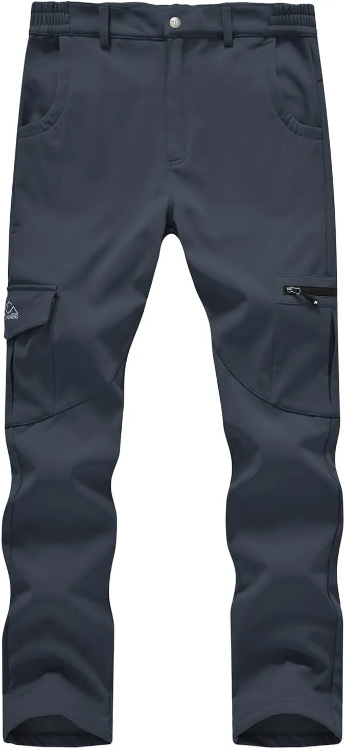 BASUDAM Men's Cargo Work Pants Snow Waterproof Softshell Winter Fleece Lined Insulated Outdoor Mountain with 6 Pockets