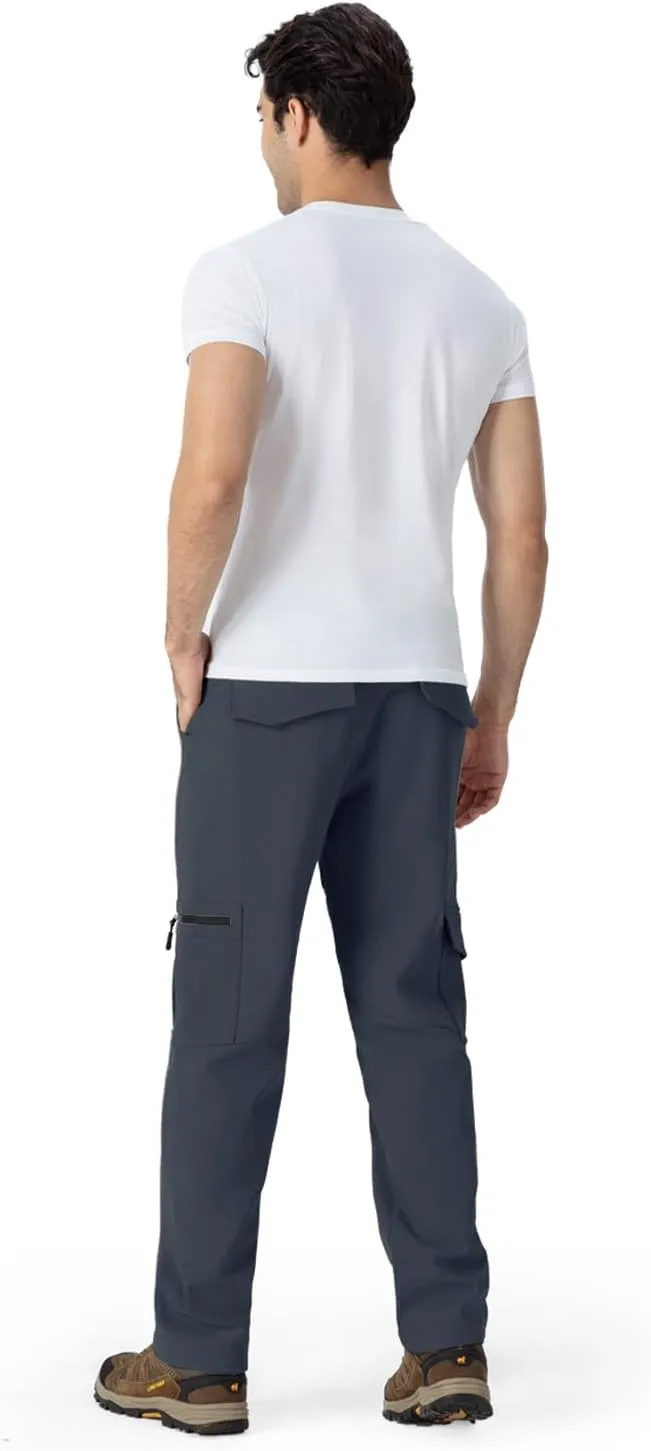 BASUDAM Men's Cargo Work Pants Snow Waterproof Softshell Winter Fleece Lined Insulated Outdoor Mountain with 6 Pockets