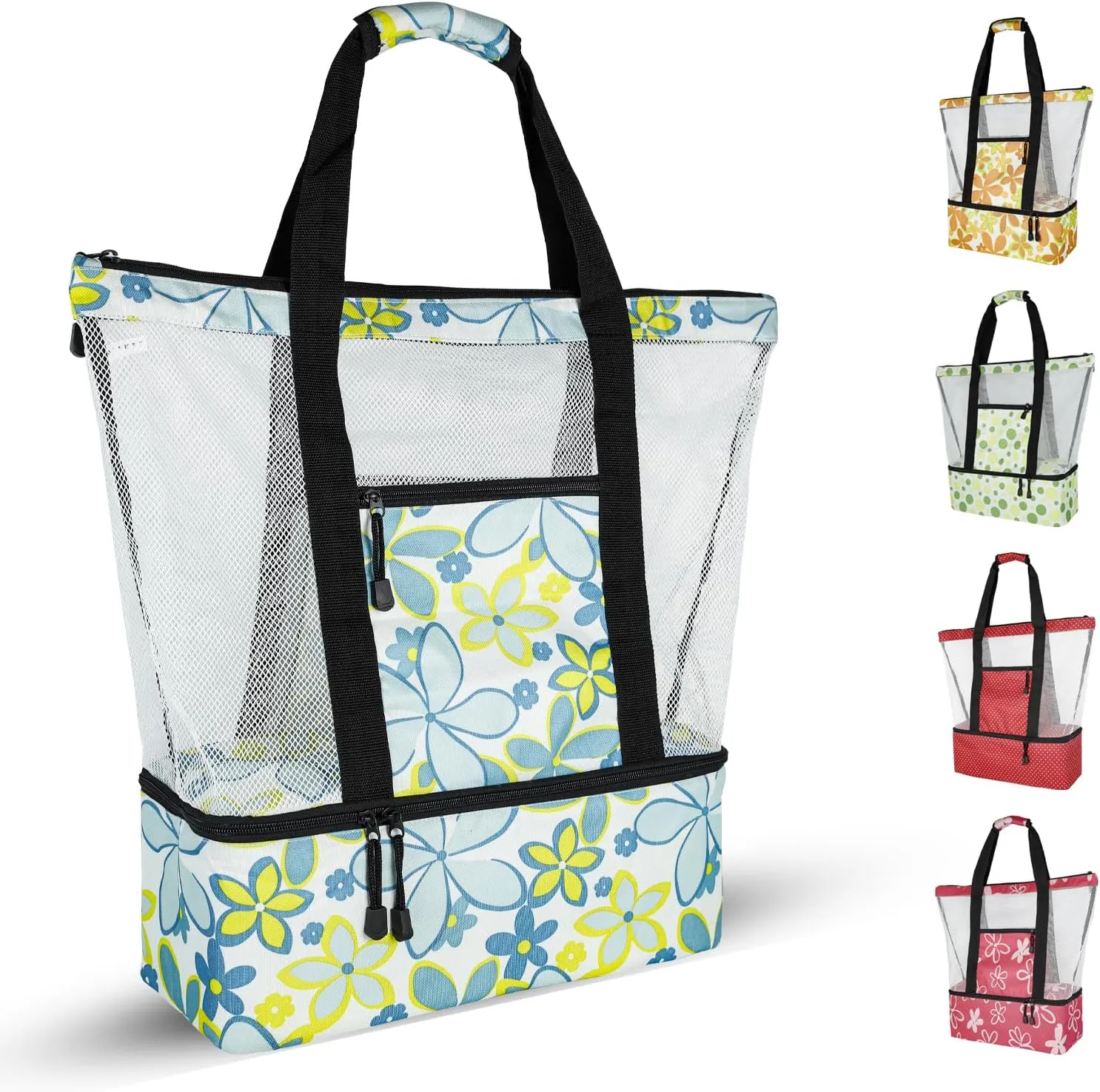 Beach Bag with Cooler,Mesh Beach Bags for Women Sandproof for Pool and Swimming Zipper Waterproof Bag