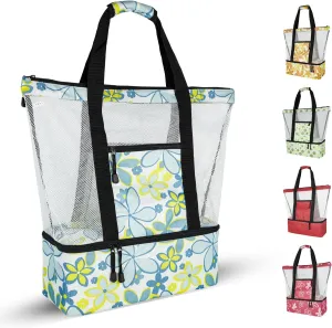 Beach Bag with Cooler,Mesh Beach Bags for Women Sandproof for Pool and Swimming Zipper Waterproof Bag