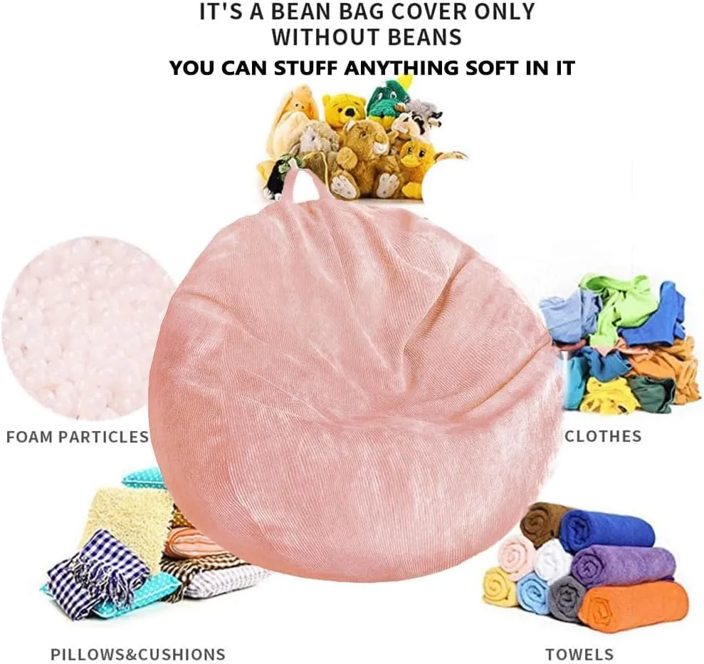 Bean Bag Chair Cover (No Filler) Stuffed Animal Storage Bean Bag Cover Pets Dogs/Cats Lazy Beds. Washable Ultra Soft Corduroy Stuffed for Organizing Plush Toys or Textile, Sack Bean Bag