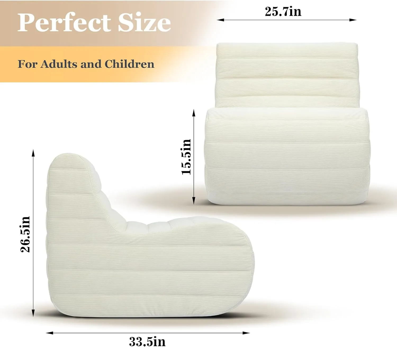 Bean Bag Chair, Fireside Bean Bags Lazy Sofa Sack, Big Beanbag Chair Floor Couch, Memory Foam Lounge Chair for Bedroom, Living Room, Office and Home, White