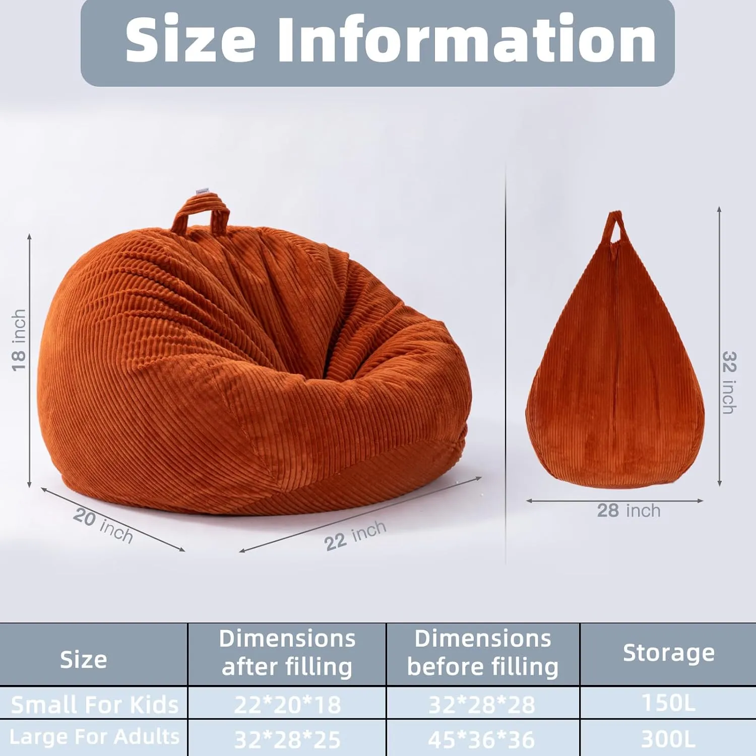 Bean Bag Chairs Cover - No Filler, Storage for Stuffed Animals & Plush Toys - Kids, Adults & Teens - Red, Small (32 * 28 in) Bean Bags