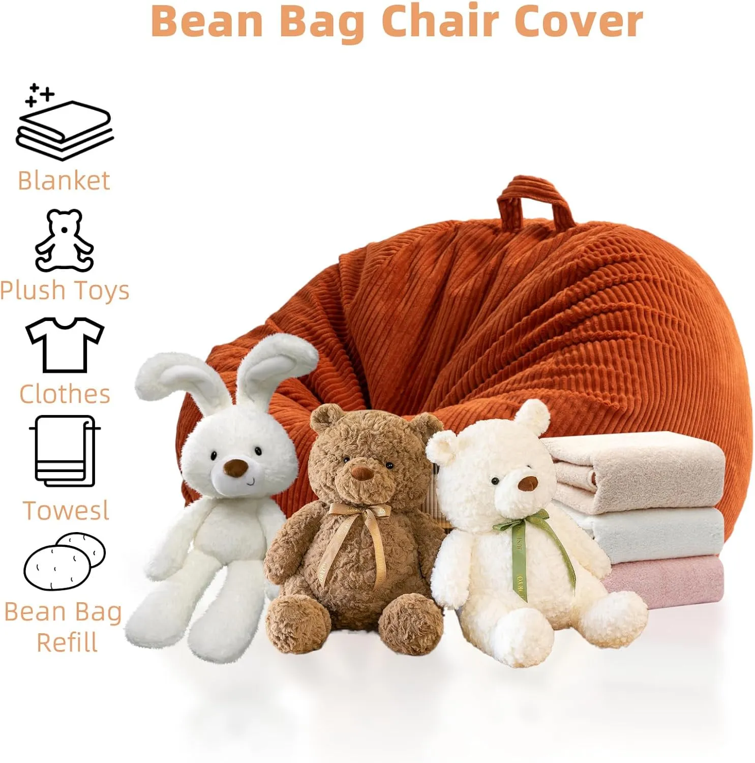 Bean Bag Chairs Cover - No Filler, Storage for Stuffed Animals & Plush Toys - Kids, Adults & Teens - Red, Small (32 * 28 in) Bean Bags