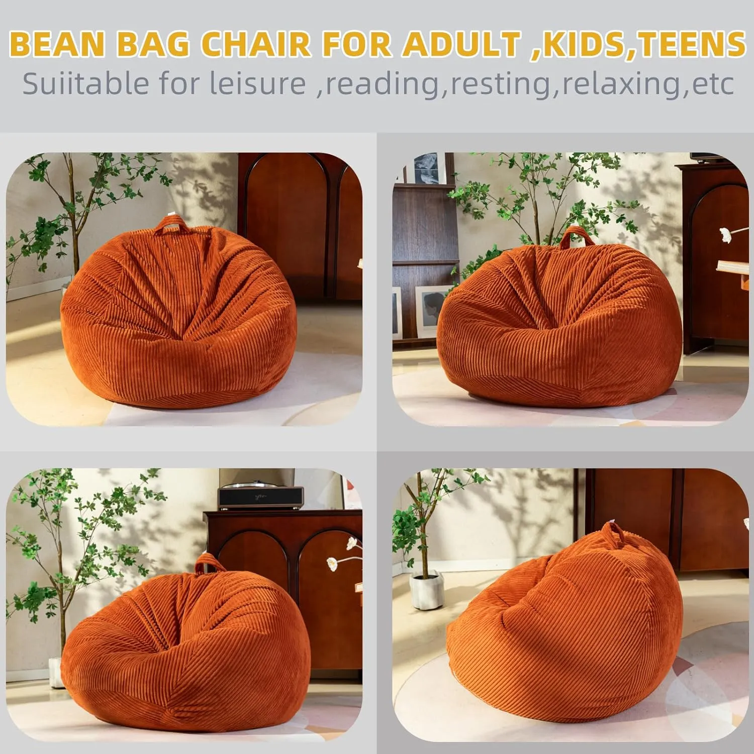 Bean Bag Chairs Cover - No Filler, Storage for Stuffed Animals & Plush Toys - Kids, Adults & Teens - Red, Small (32 * 28 in) Bean Bags