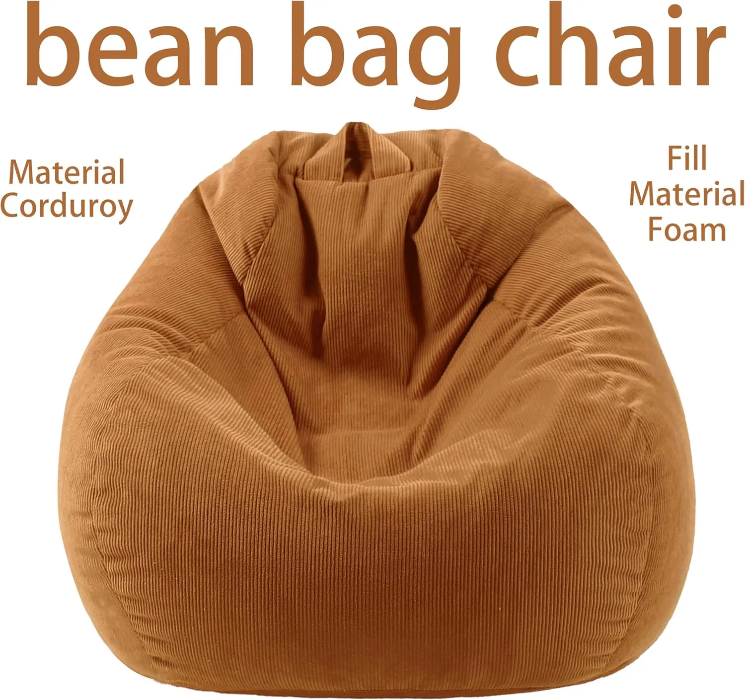 Bean Bag Chairs with Corduroy Cover Removable, 3 Ft Large Memory Foam Bean Bag Chairs for Kidswith Filling,Round Fluffy Sofa Chair for Living Room Bedroom