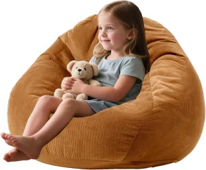 Bean Bag Chairs with Corduroy Cover Removable, 3 Ft Large Memory Foam Bean Bag Chairs for Kidswith Filling,Round Fluffy Sofa Chair for Living Room Bedroom