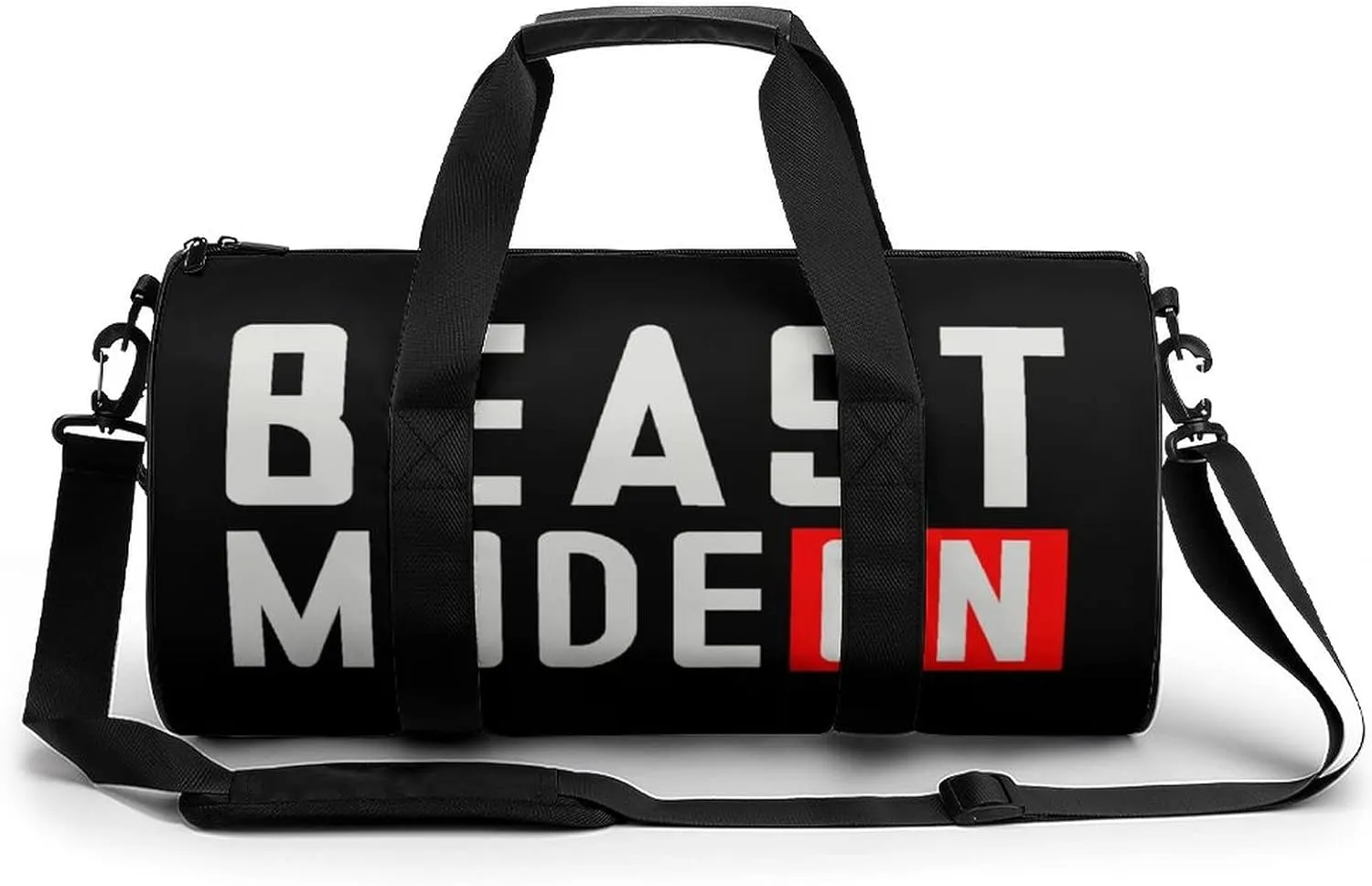 Beast Mode On Printed Cylindrical Gym Bag with Shoulder Strap Tote Duffel Bags for Travel Basketball Gymnasium