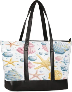 Beautiful Conch Shell Starfish Laptop Tote Bag for Women Lightweight Work Purse with Multiple Compartments Fits 13-15.6 Inch Laptop Tablet Shoulder Bag for Office Travel Daily Use
