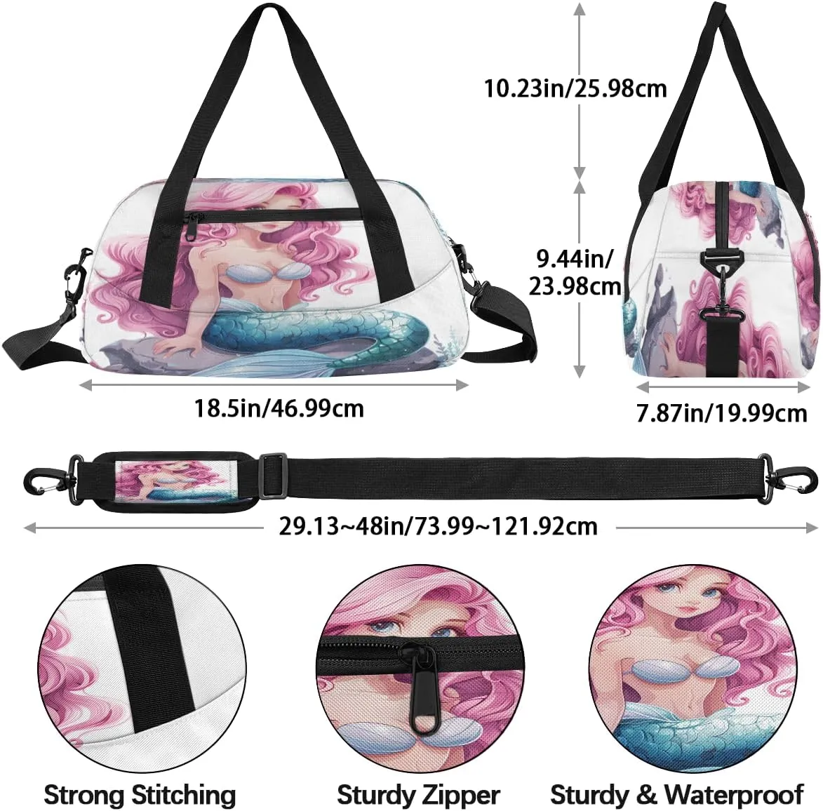Beautiful Mermaid Kids Duffle Bag Boys Girls Small Sport Dance Gym Bag for Overnight Travel Weekender Carry On
