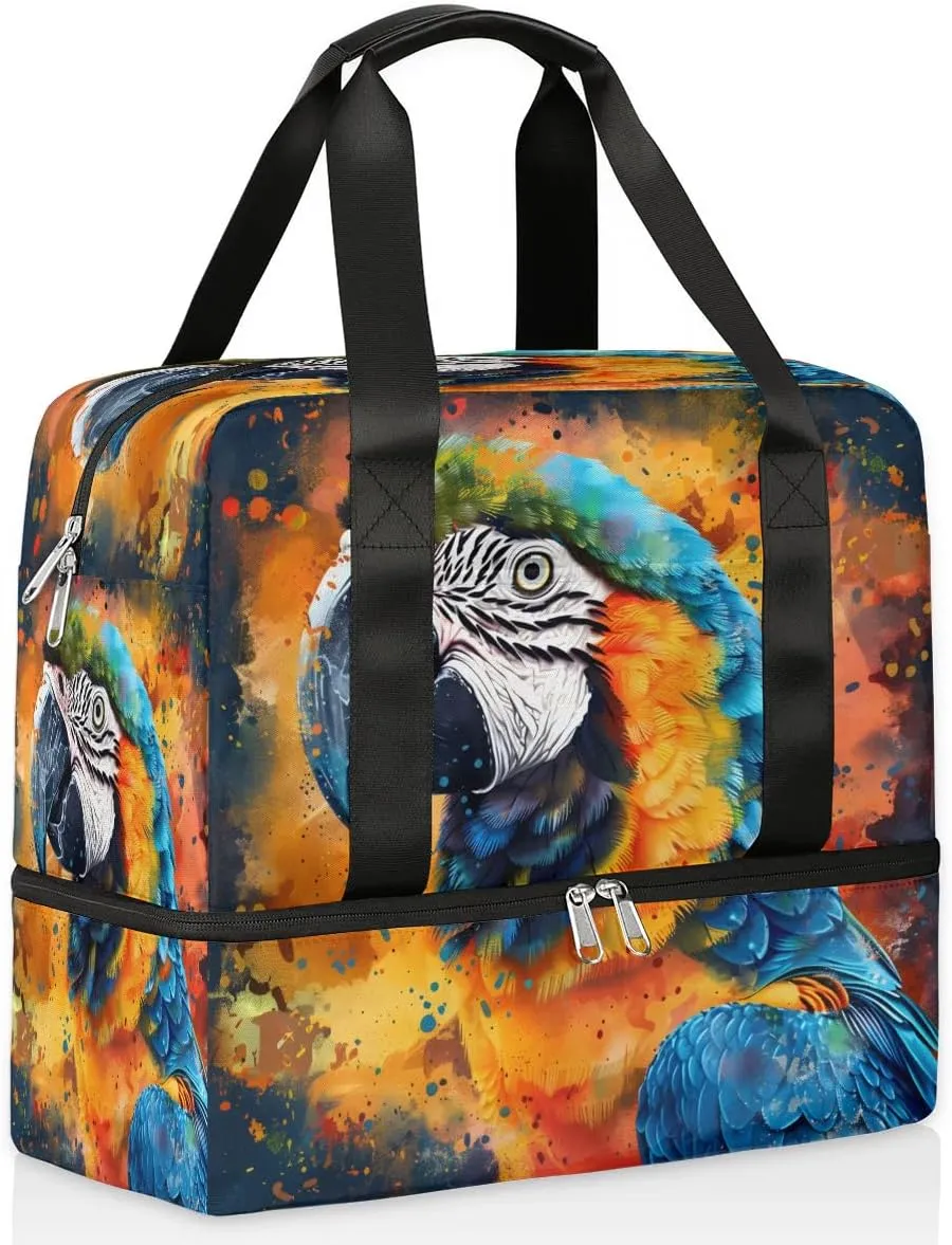 Beautiful Parrot Travel Duffel Bag Dry Wet Separated Sports Tote Travel Duffle Bag Gym Workout Bag Women Travel Duffel Bag for Women, Travel, Gym, Work