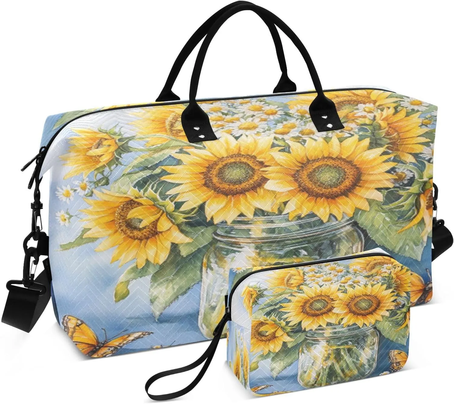 Bee Butterfly Sunflowers Sports Gym Bag for Women Men Travel Duffel Bag Weekend Overnight Carry on Bag with Toiletry Bag Training Handbag for Swimming Yoga Workout Plane Hospital