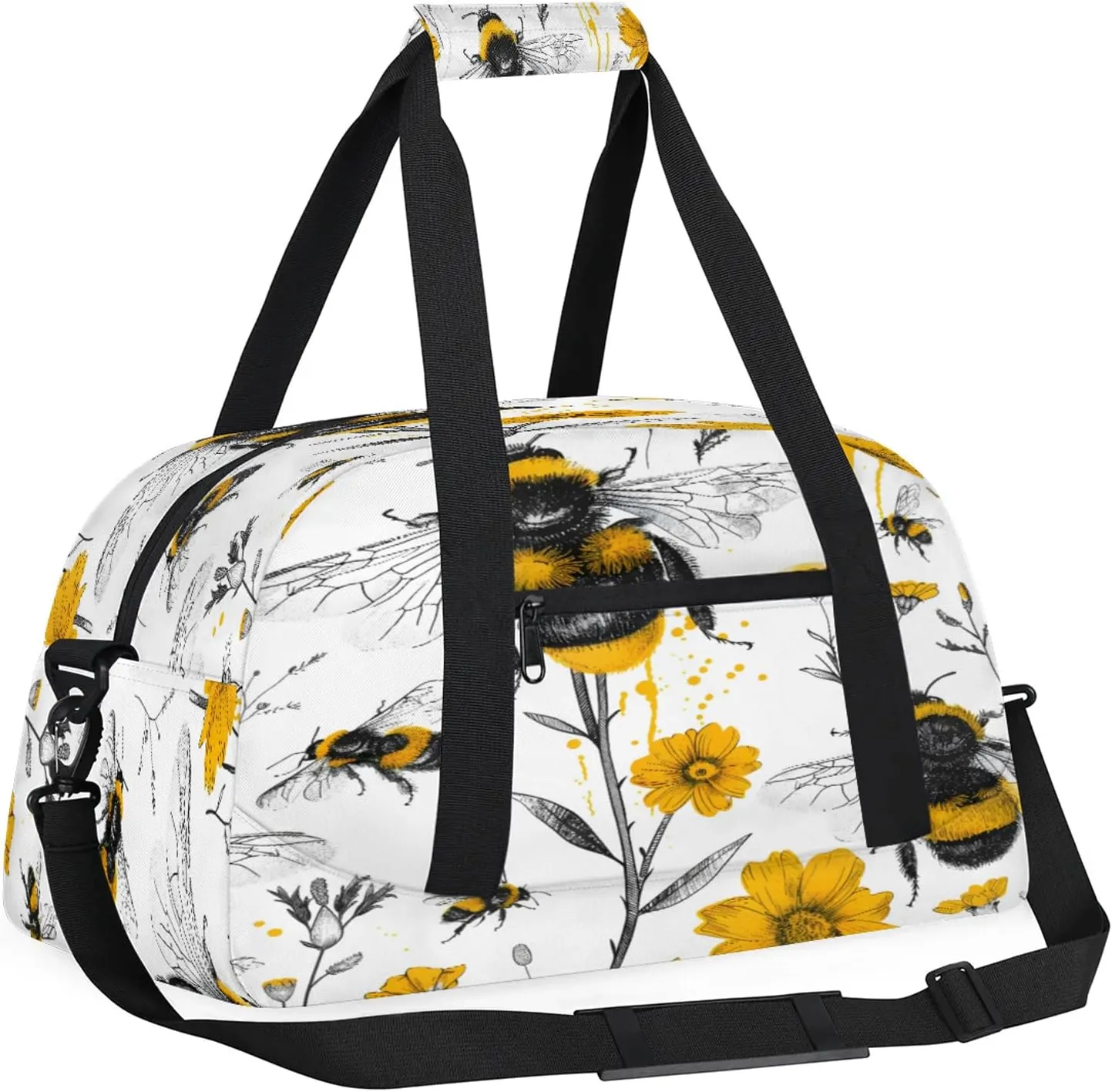 Bee Yellow Flower Floral Small Gym Bag 18 inch Carry On Duffel Bag for Weekender Travel Sports Workout Yoga Gymnastics Dance Ballet