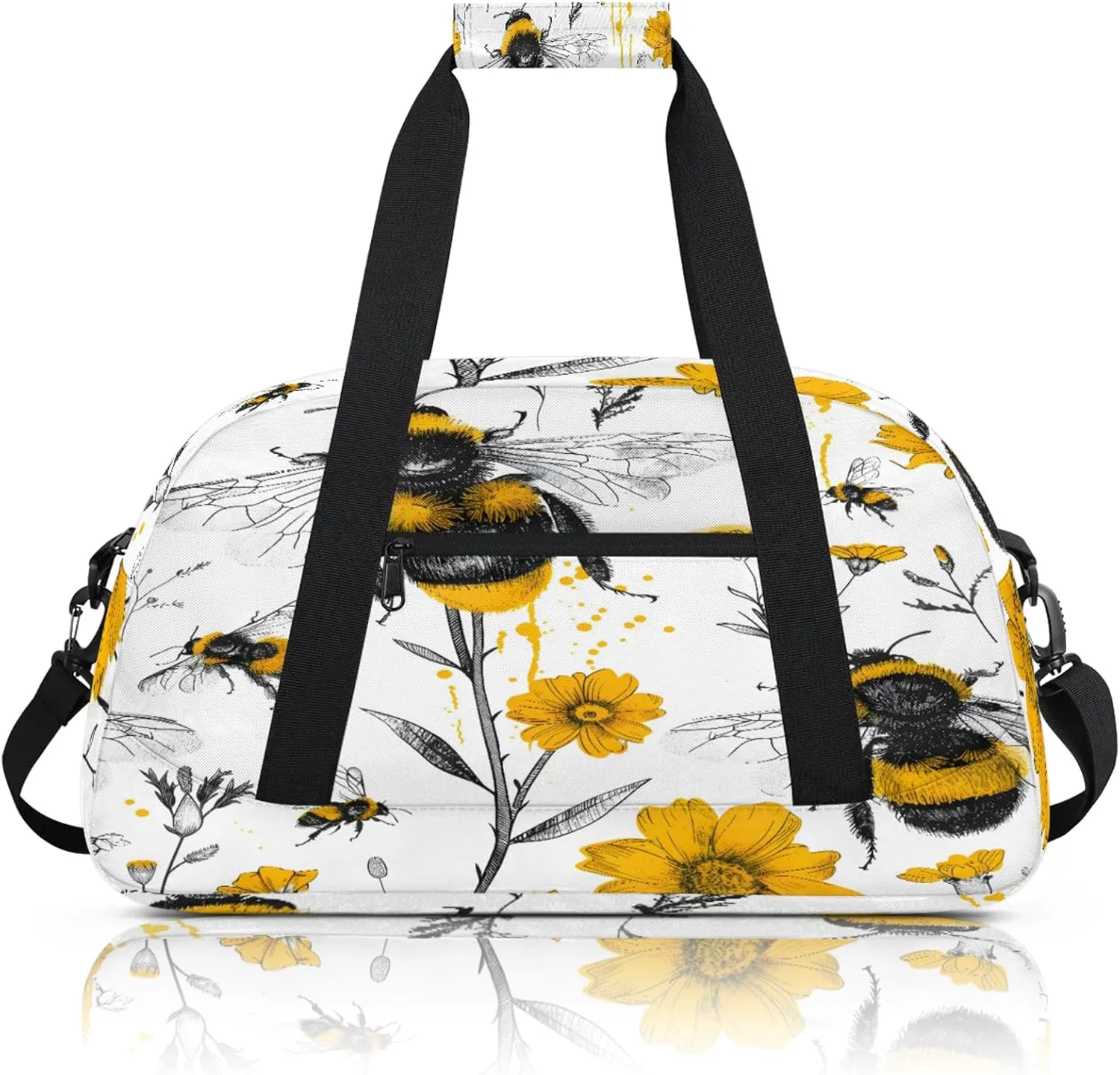 Bee Yellow Flower Floral Small Gym Bag 18 inch Carry On Duffel Bag for Weekender Travel Sports Workout Yoga Gymnastics Dance Ballet
