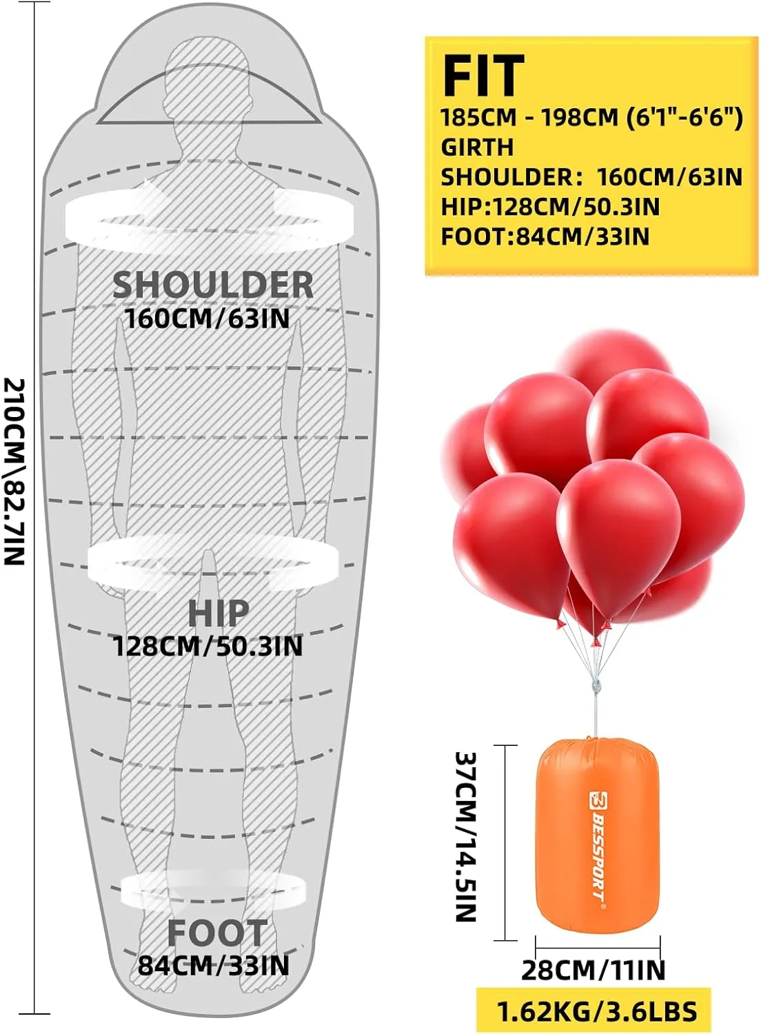 Bessport Mummy Sleeping Bag | 15-45 ℉ Extreme 3-4 Season Sleeping Bag for Adults Cold Weather– Warm and Washable, for Hiking Traveling & Outdoor Activities