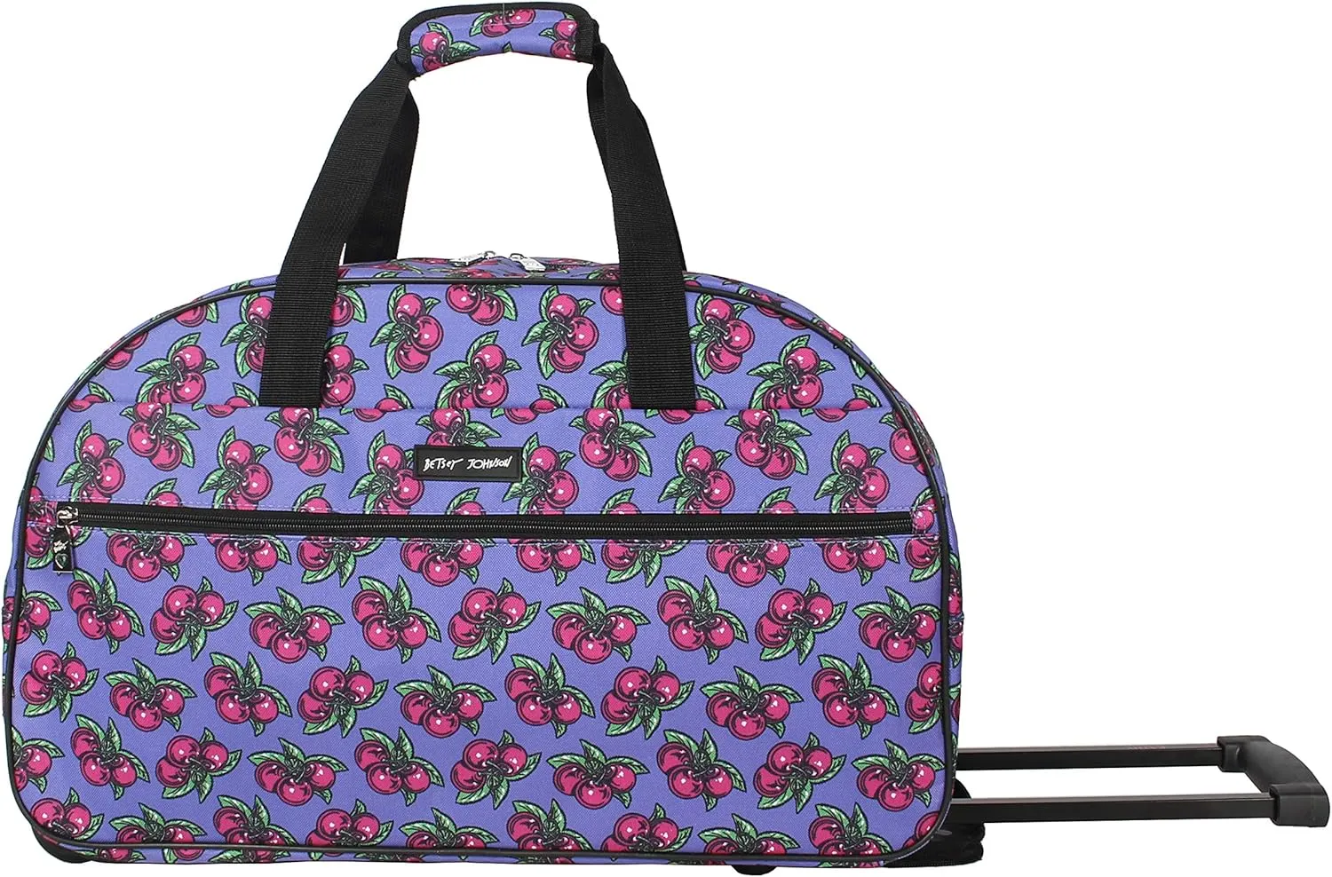 Betsey Johnson Designer Carry On Luggage Collection - Lightweight Pattern 22 Inch Duffel Bag- Weekender Overnight Business Travel Suitcase with 2- Rolling Spinner Wheels (Cherry Pie)