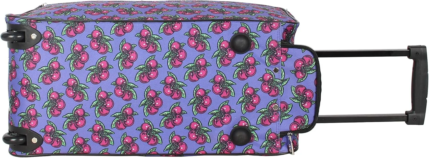 Betsey Johnson Designer Carry On Luggage Collection - Lightweight Pattern 22 Inch Duffel Bag- Weekender Overnight Business Travel Suitcase with 2- Rolling Spinner Wheels (Cherry Pie)