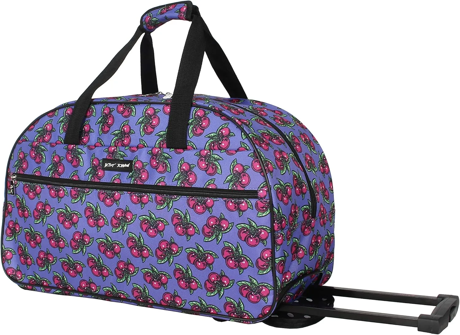 Betsey Johnson Designer Carry On Luggage Collection - Lightweight Pattern 22 Inch Duffel Bag- Weekender Overnight Business Travel Suitcase with 2- Rolling Spinner Wheels (Cherry Pie)