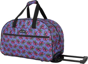 Betsey Johnson Designer Carry On Luggage Collection - Lightweight Pattern 22 Inch Duffel Bag- Weekender Overnight Business Travel Suitcase with 2- Rolling Spinner Wheels (Cherry Pie)