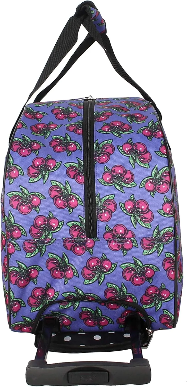 Betsey Johnson Designer Carry On Luggage Collection - Lightweight Pattern 22 Inch Duffel Bag- Weekender Overnight Business Travel Suitcase with 2- Rolling Spinner Wheels (Cherry Pie)