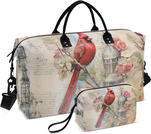 Bird Travel Duffle Bag Gym Bag, Vintage Red Bird Weekender Bags for Women with Toiletry Bag Travel Tote Bag Swim Bag