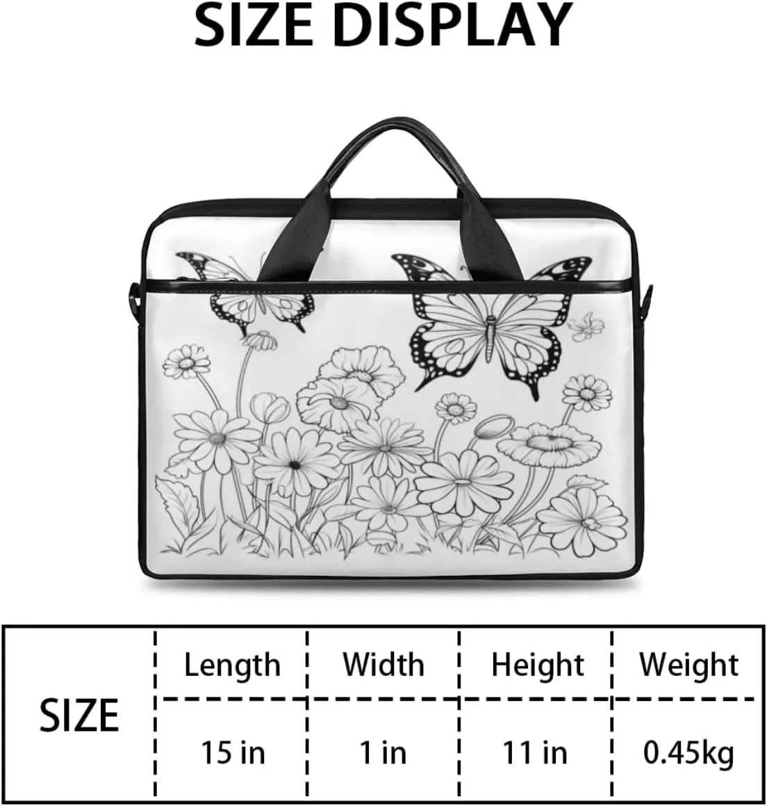 Black And White Butterfly Laptop Bag for Men Women 13-15 Inch Case Bags Sleeve Shoulder with Anti Slip Removable