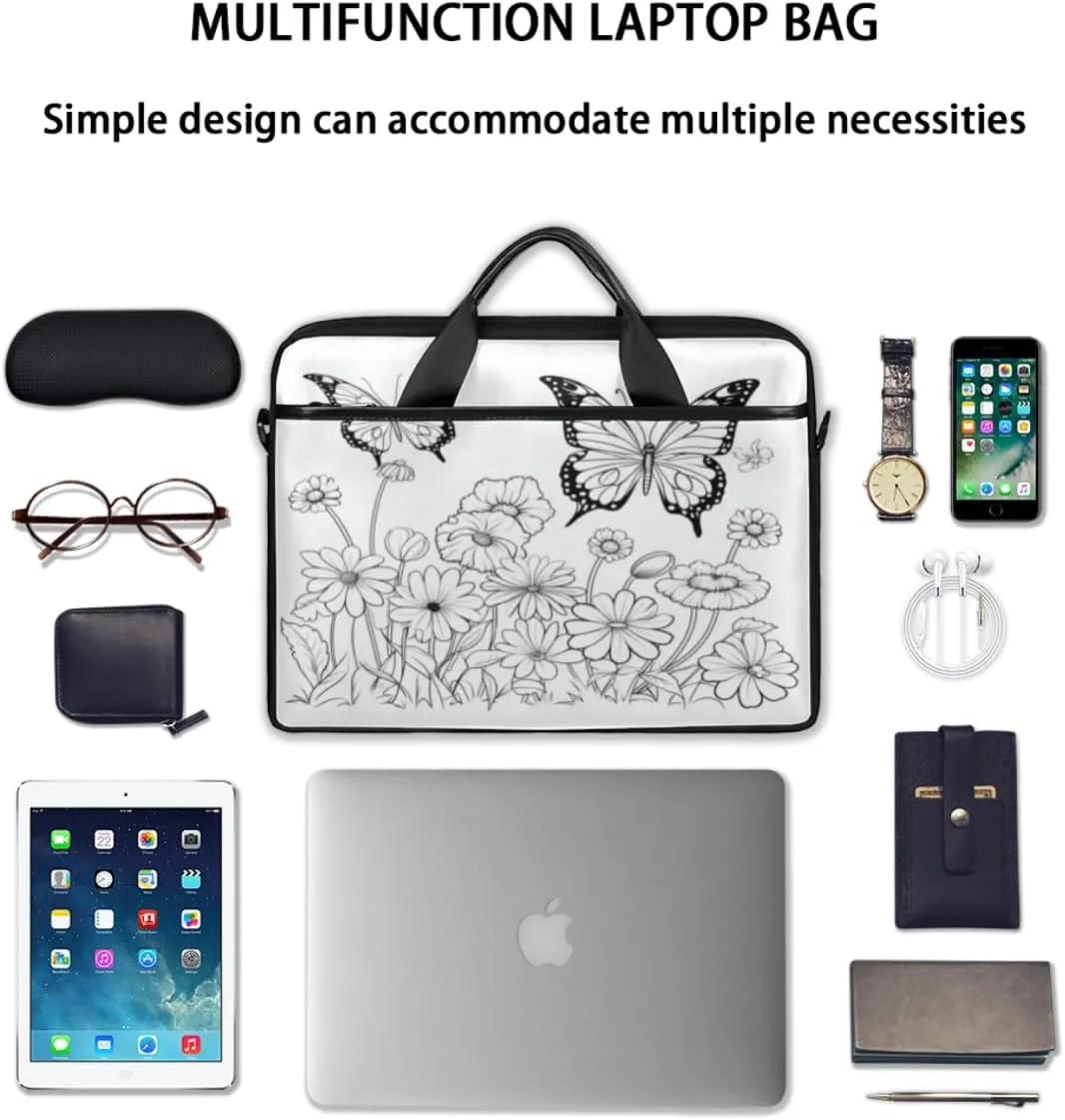 Black And White Butterfly Laptop Bag for Men Women 13-15 Inch Case Bags Sleeve Shoulder with Anti Slip Removable