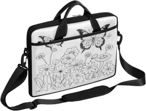 Black And White Butterfly Laptop Bag for Men Women 13-15 Inch Case Bags Sleeve Shoulder with Anti Slip Removable