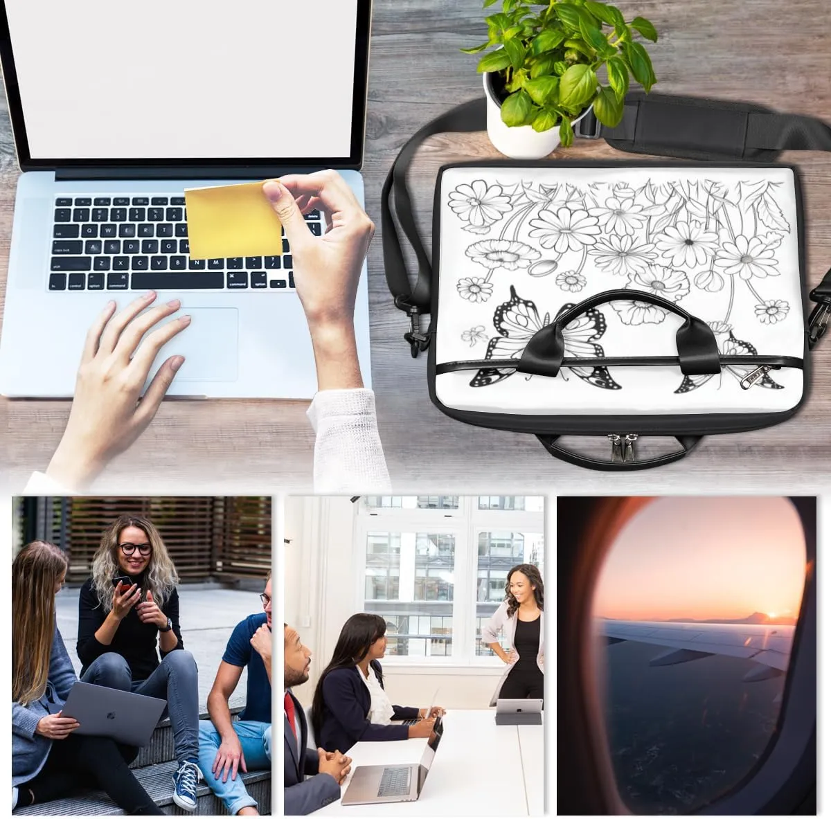 Black And White Butterfly Laptop Bag for Men Women 13-15 Inch Case Bags Sleeve Shoulder with Anti Slip Removable