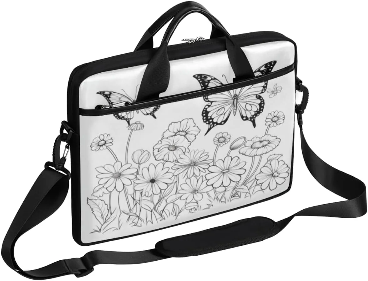 Black And White Butterfly Laptop Bag for Men Women 13-15 Inch Case Bags Sleeve Shoulder with Anti Slip Removable