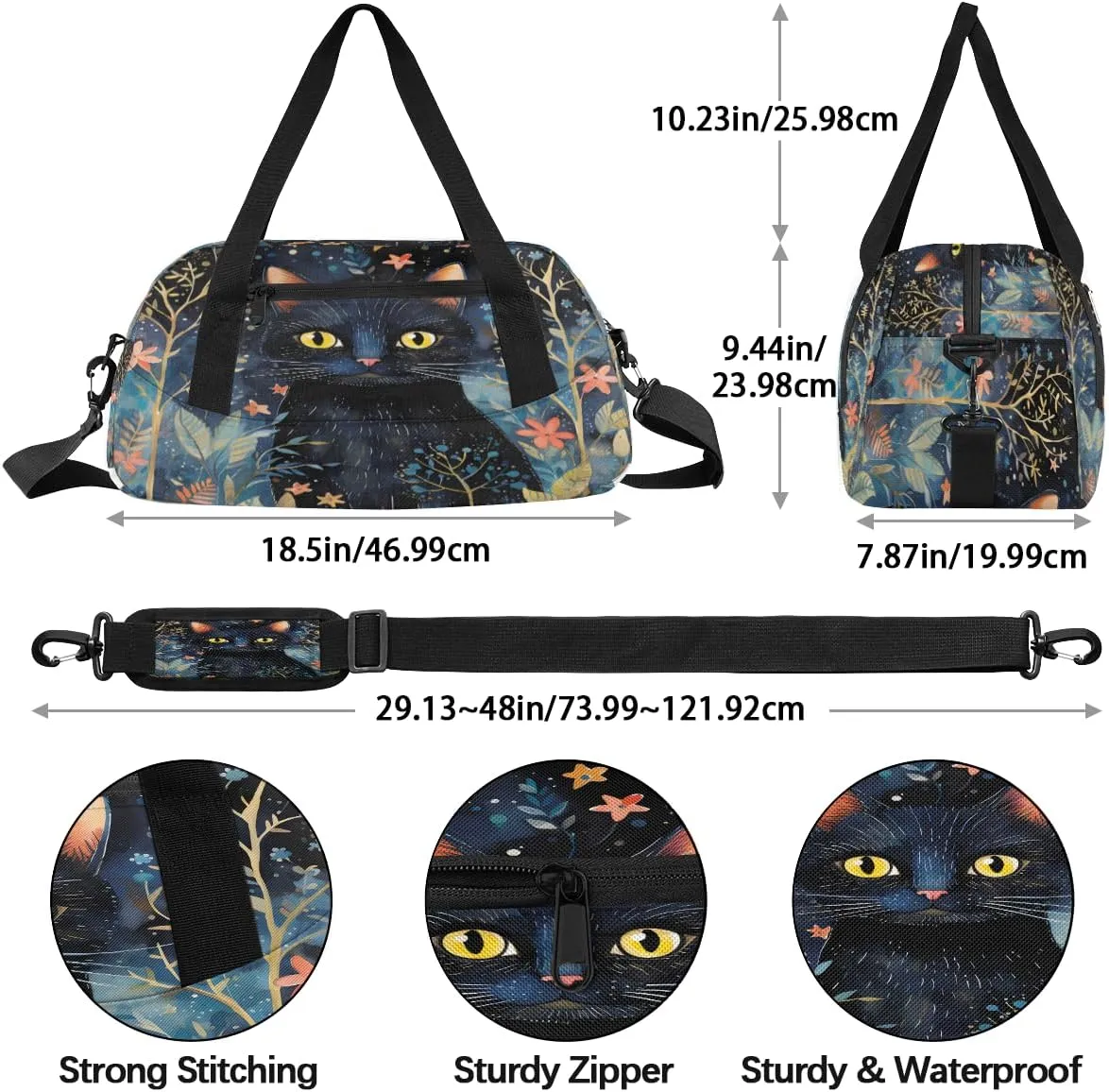 Black Cat At Night Kids Duffle Bag Boys Girls Small Sport Dance Gym Bag for Overnight Travel Weekender Carry On
